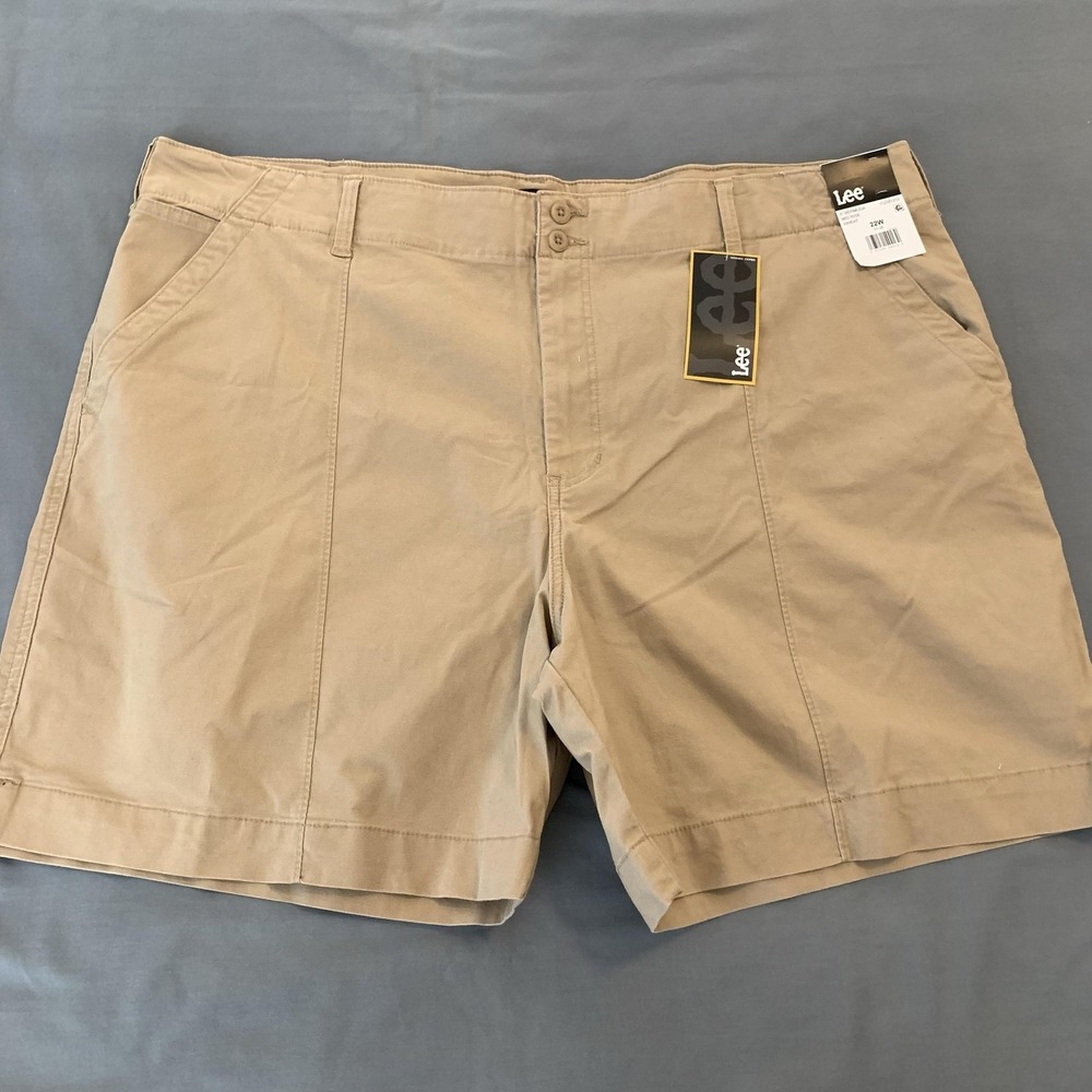 Lee Bermuda Shorts Womens 22W Beige 8" Mid Rise Twill Stretch Casual Summer